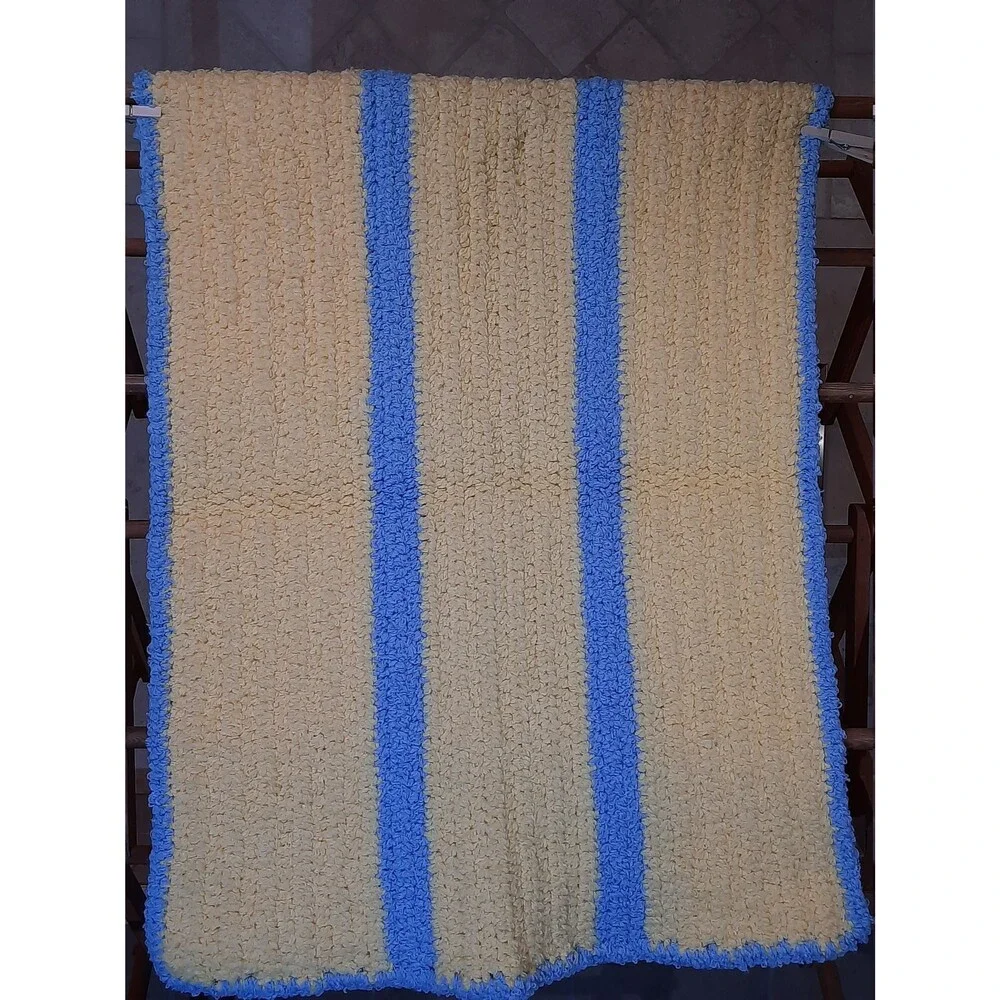 Hand Crocheted Terryspun Soft Cuddly Baby Blanket / Baby Bath Mat